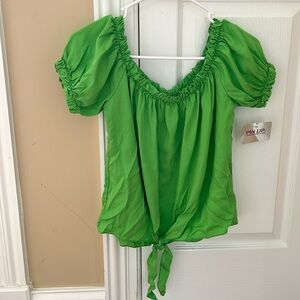 Pinup green off shoulder short sleeve front knotted waist made in Italy